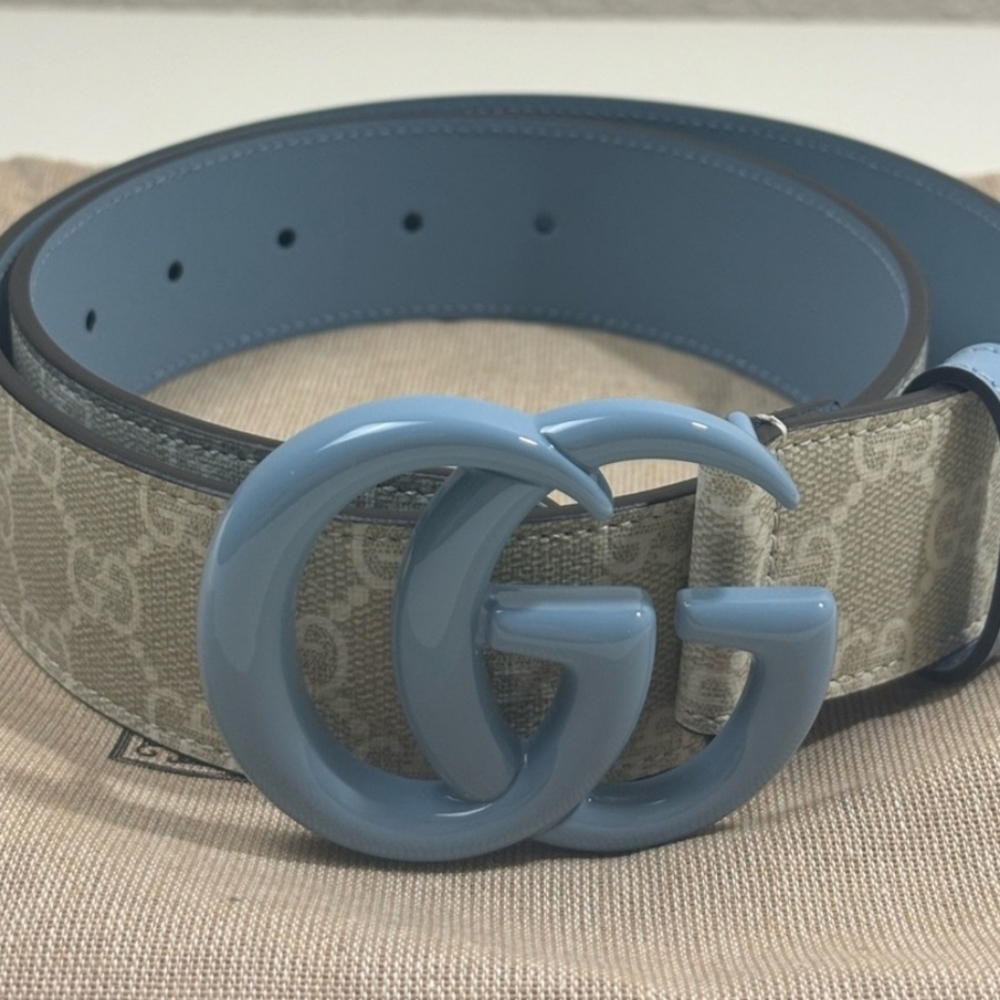Gucci Marmont GG Supreme Wide Belt Blue